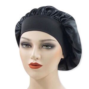 🆕Black Satin Wide Elastic Hair Bonnet